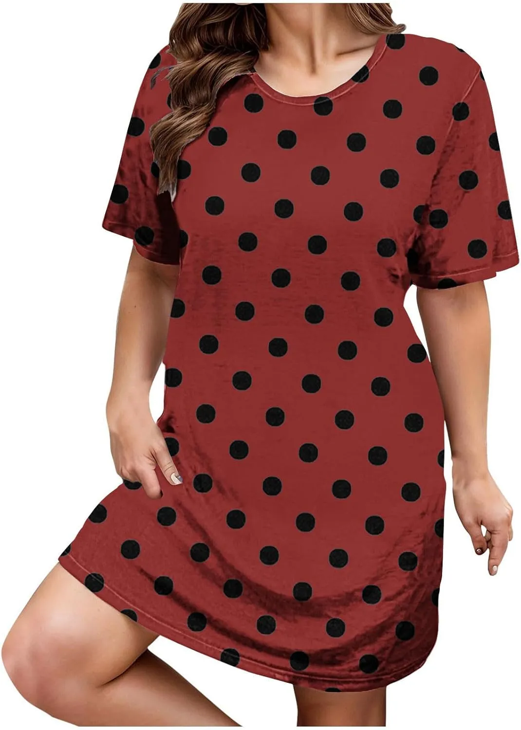 Plus Size Dress for Women Spring Summer Fashion Polka Dot Printed Short Sleeve Shirtdress Loose Casual Home Dress