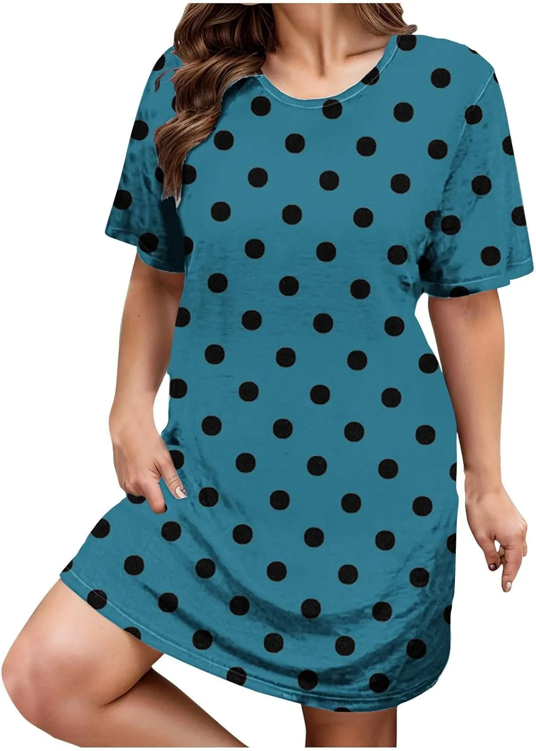 Plus Size Dress for Women Spring Summer Fashion Polka Dot Printed Short Sleeve Shirtdress Loose Casual Home Dress