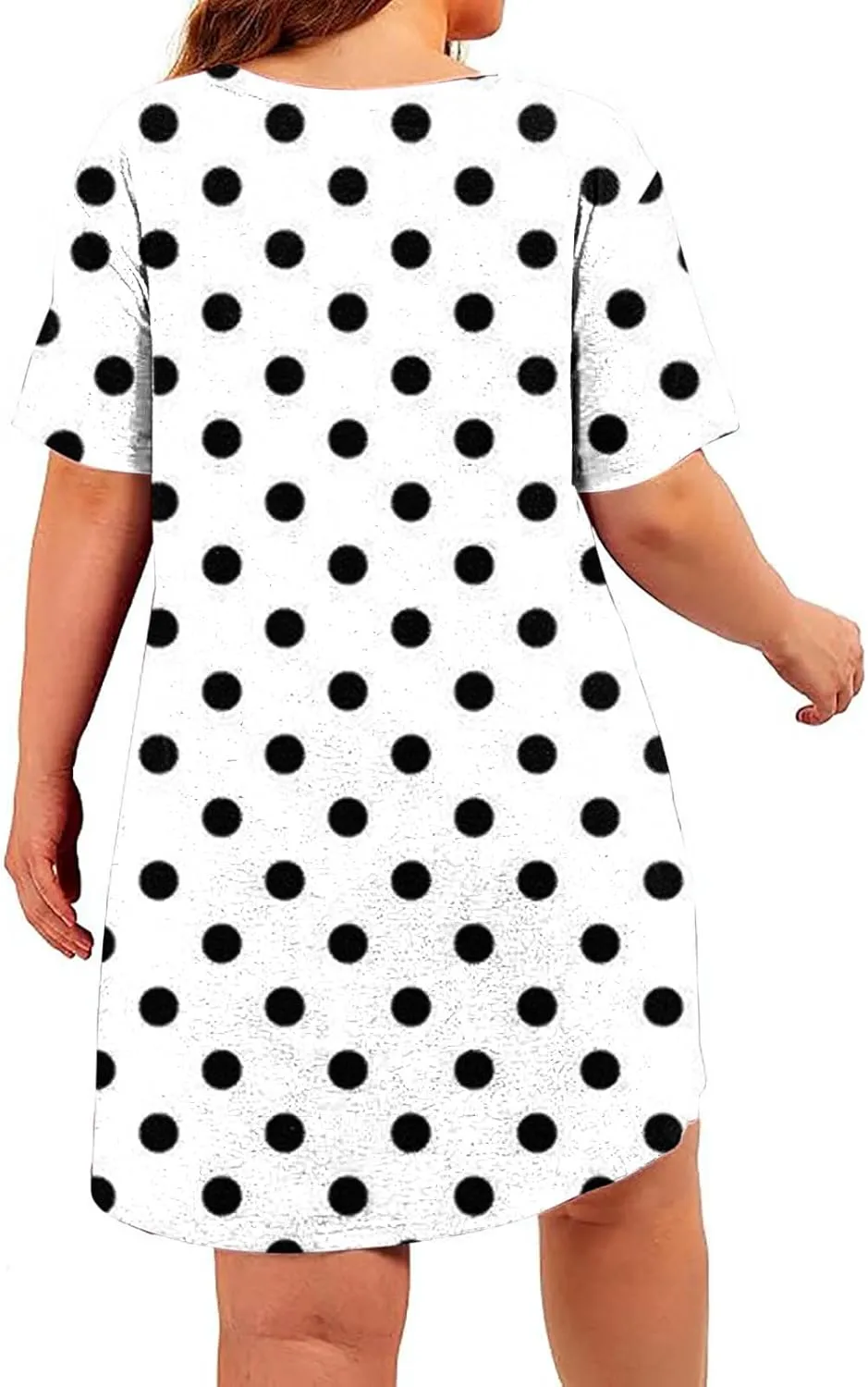Plus Size Dress for Women Spring Summer Fashion Polka Dot Printed Short Sleeve Shirtdress Loose Casual Home Dress