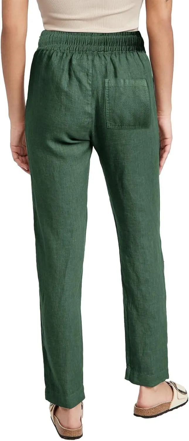 Plus Size Women's Wide Leg Pants Linen Blend with Back Pockets, Drawstring Waist Lounge Trousers