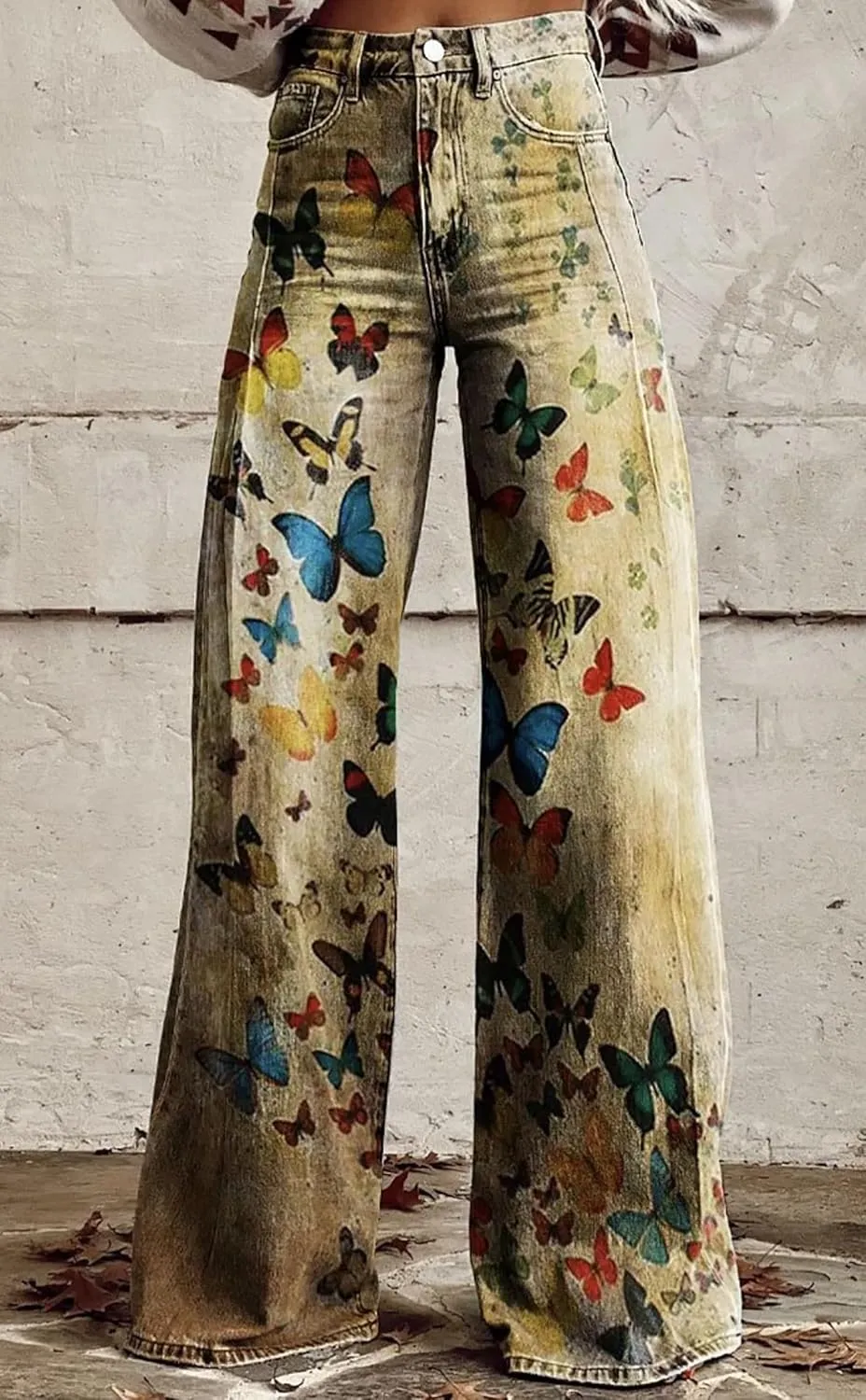 Printed Jeans for Women, Wide Leg Jeans Woman Vintage, Vintage Floral Graphic, 2025 Summer Wide Leg Dark Wash 90s Jean