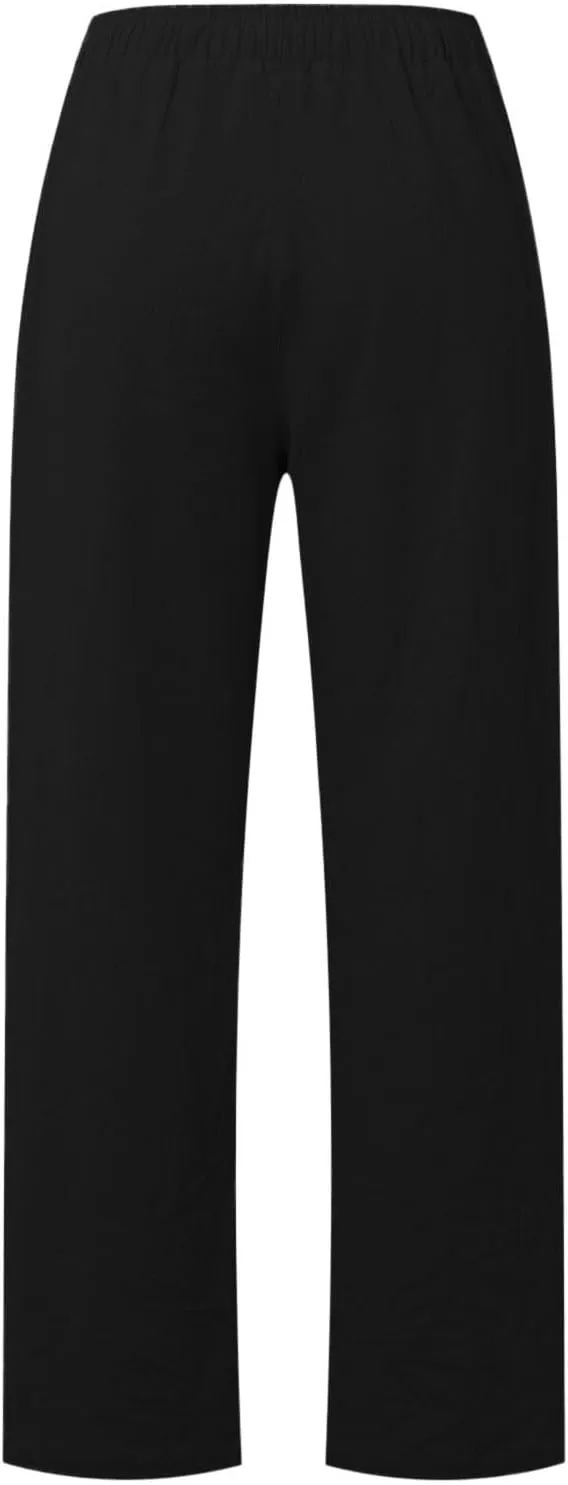 PTOLOCIF Cotton Pants for Women,Drawstring High Waist Palazzo Pants Wide Leg Cotton Pants Summer Beach Loose Trousers