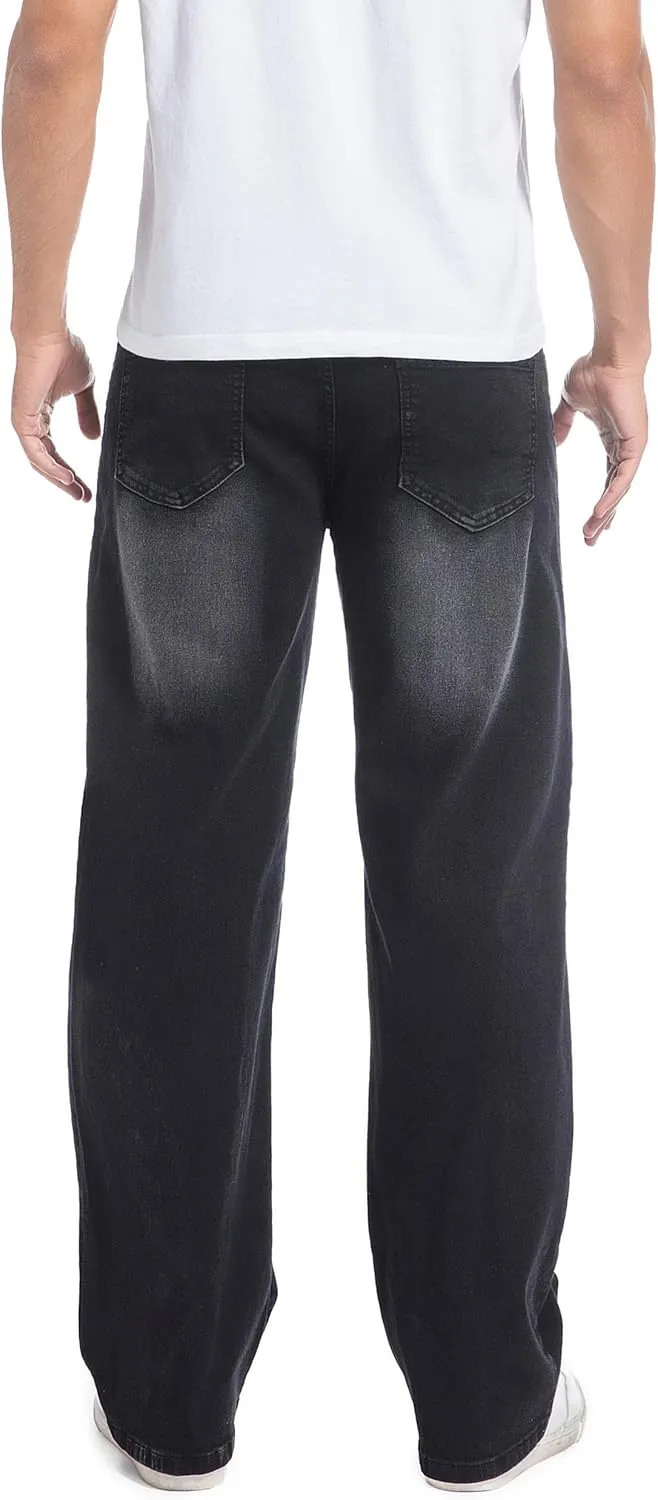 QIMYUM Men's Wide-Leg Baggy Flex Jeans Relaxed Loose Fit Long Denim Pants