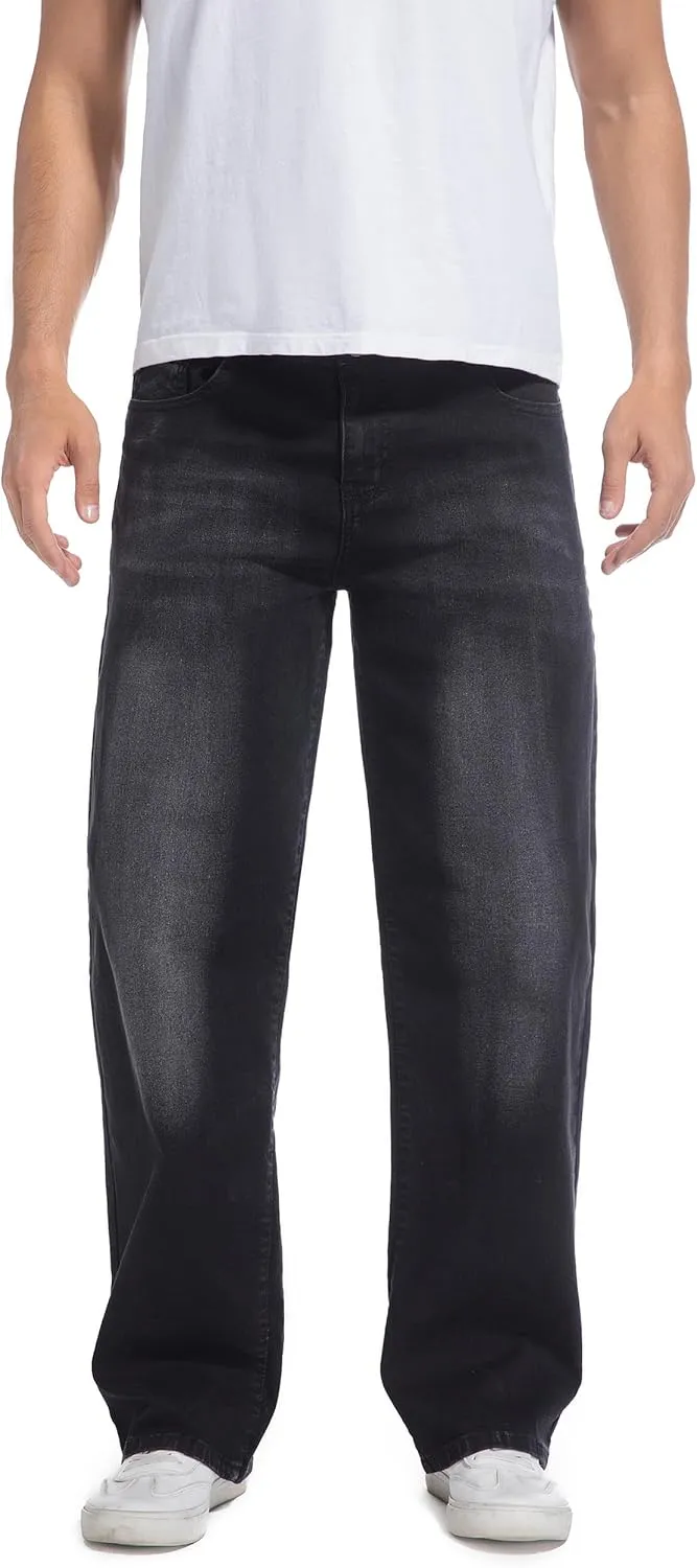 QIMYUM Men's Wide-Leg Baggy Flex Jeans Relaxed Loose Fit Long Denim Pants