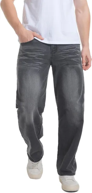 QIMYUM Men's Wide-Leg Baggy Flex Jeans Relaxed Loose Fit Long Denim Pants