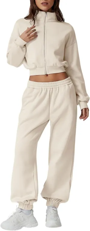 QINSEN Womens 2 Piece Oufits Full Zip Jacket Long Sleeve Sweatsuits Fleece Lounge Tracksuit with Joggers