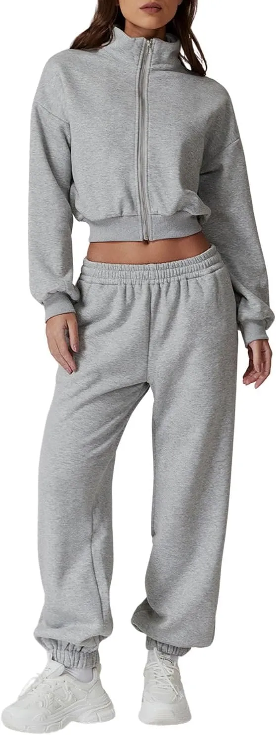 QINSEN Womens 2 Piece Oufits Full Zip Jacket Long Sleeve Sweatsuits Fleece Lounge Tracksuit with Joggers