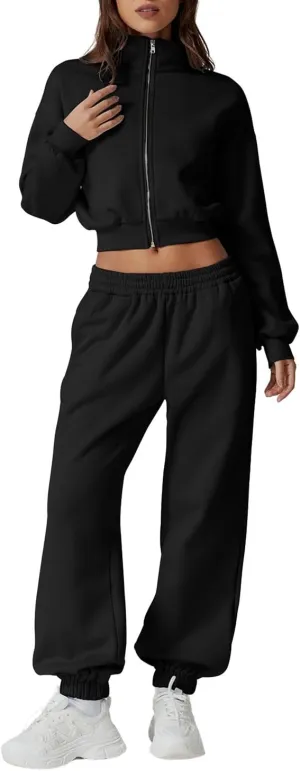 QINSEN Womens 2 Piece Oufits Full Zip Jacket Long Sleeve Sweatsuits Fleece Lounge Tracksuit with Joggers