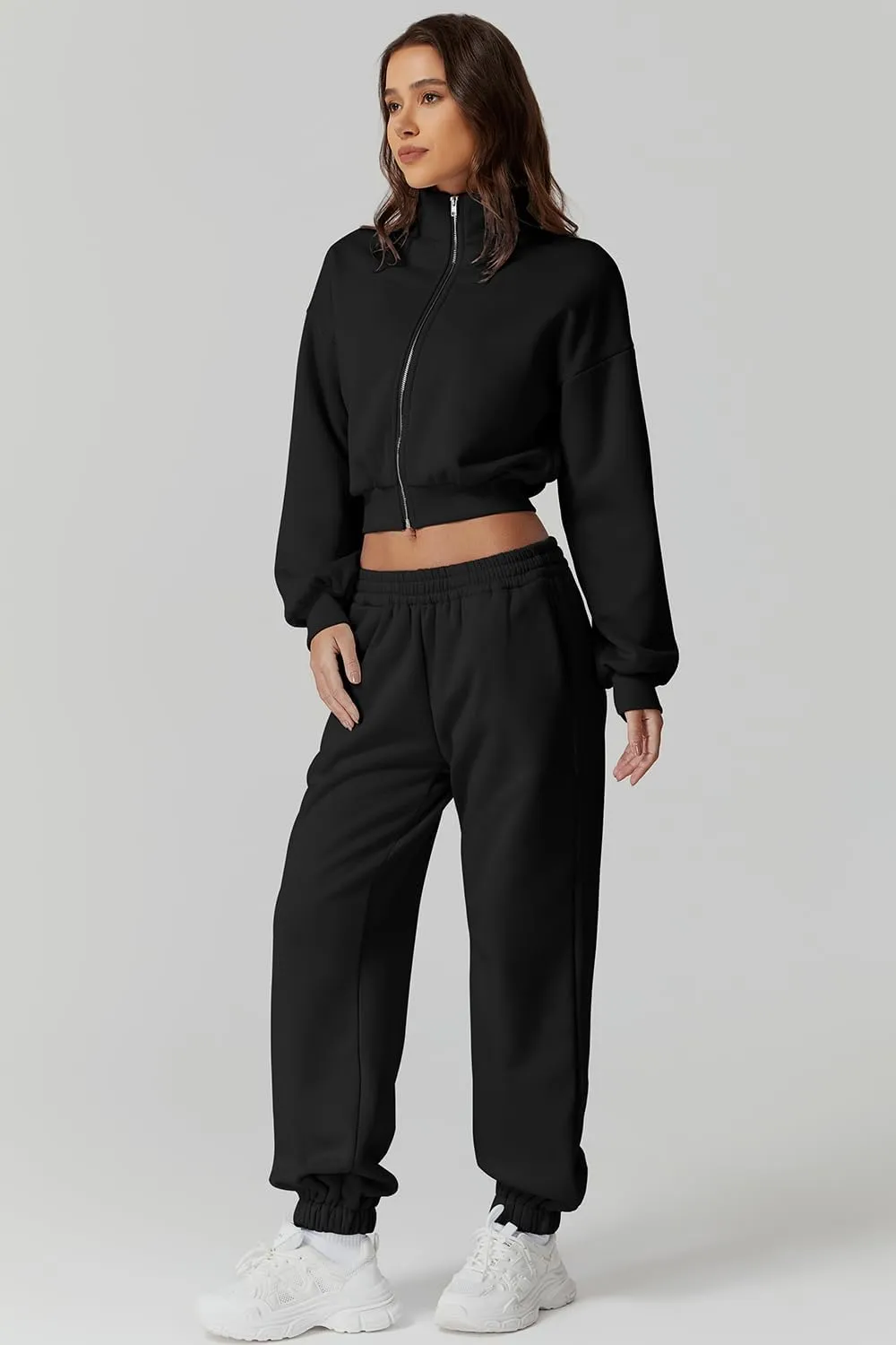 QINSEN Womens 2 Piece Oufits Full Zip Jacket Long Sleeve Sweatsuits Fleece Lounge Tracksuit with Joggers