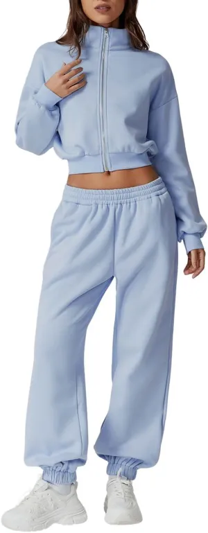 QINSEN Womens 2 Piece Oufits Full Zip Jacket Long Sleeve Sweatsuits Fleece Lounge Tracksuit with Joggers
