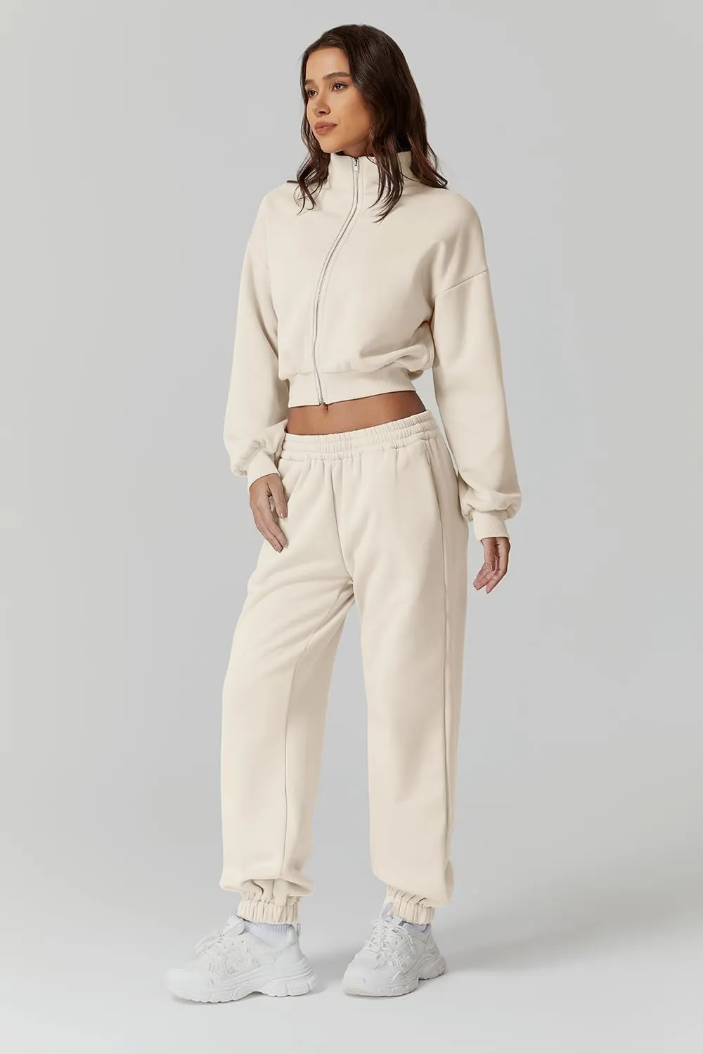 QINSEN Womens 2 Piece Oufits Full Zip Jacket Long Sleeve Sweatsuits Fleece Lounge Tracksuit with Joggers