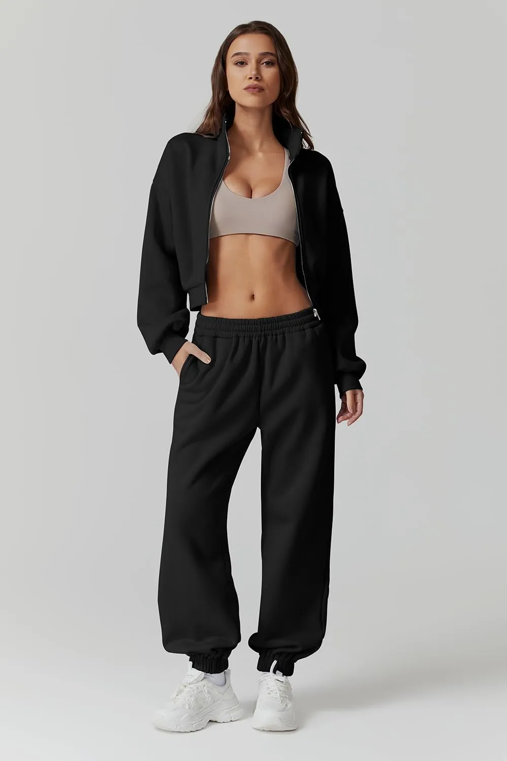 QINSEN Womens 2 Piece Oufits Full Zip Jacket Long Sleeve Sweatsuits Fleece Lounge Tracksuit with Joggers