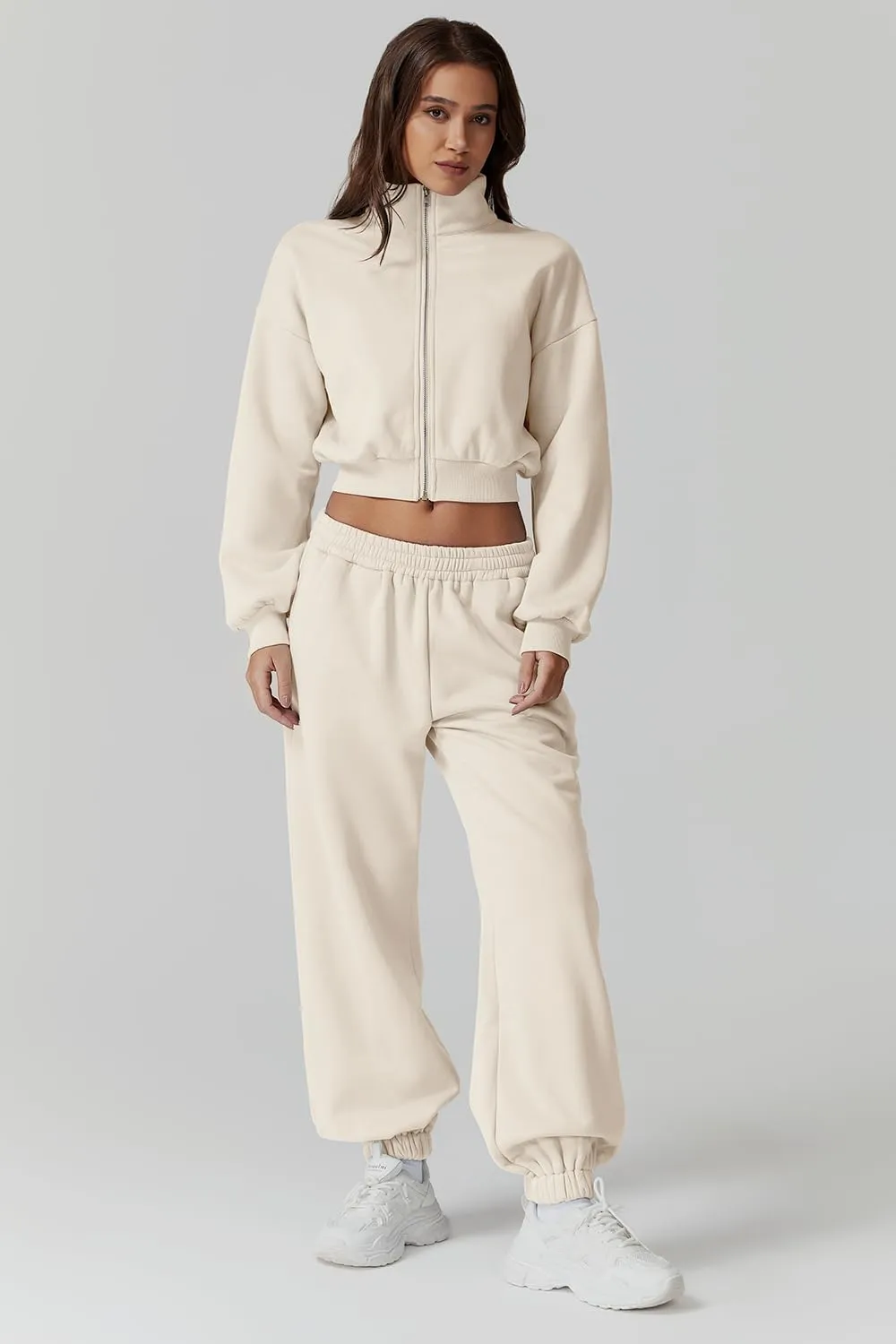 QINSEN Womens 2 Piece Oufits Full Zip Jacket Long Sleeve Sweatsuits Fleece Lounge Tracksuit with Joggers