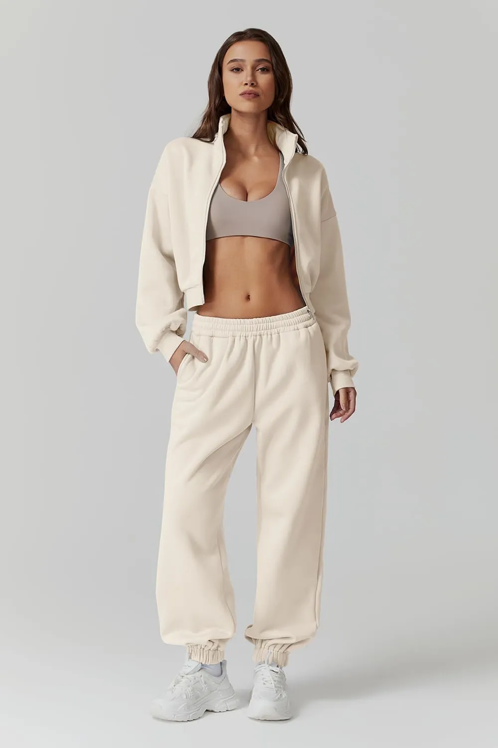 QINSEN Womens 2 Piece Oufits Full Zip Jacket Long Sleeve Sweatsuits Fleece Lounge Tracksuit with Joggers