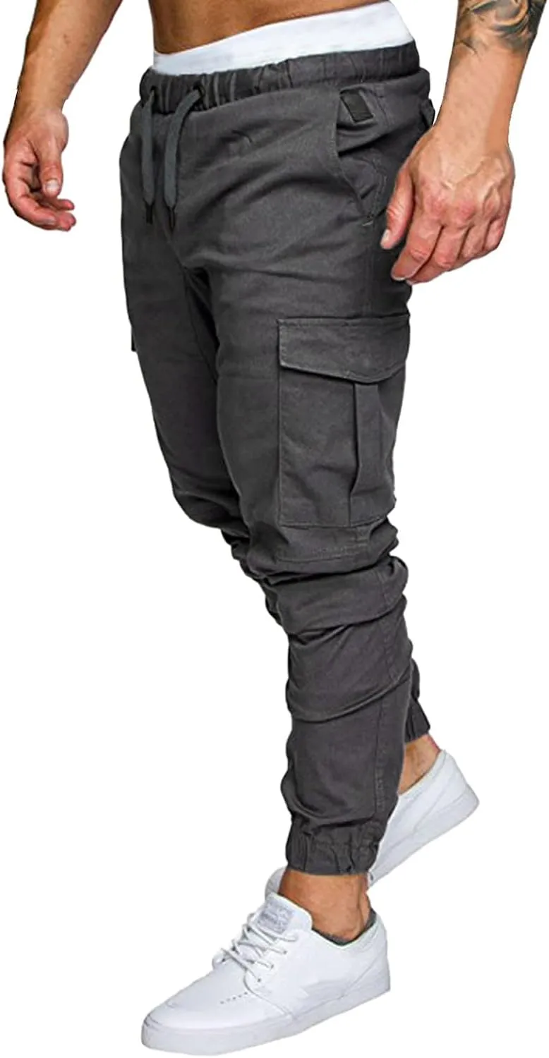 QWENTMTNTY Mens Fashion Joggers Slim Fit Casual Sports Cotton Cargo Pants Stretch Waist Workout Gym Sweatpants Trousers