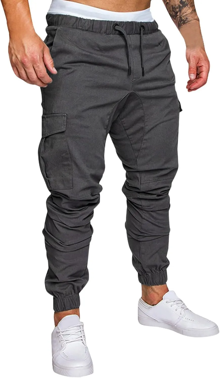 QWENTMTNTY Mens Fashion Joggers Slim Fit Casual Sports Cotton Cargo Pants Stretch Waist Workout Gym Sweatpants Trousers