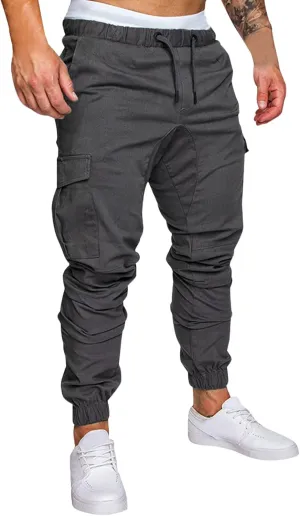 QWENTMTNTY Mens Fashion Joggers Slim Fit Casual Sports Cotton Cargo Pants Stretch Waist Workout Gym Sweatpants Trousers