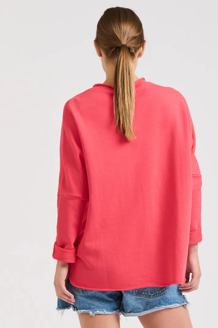Raw Long Sleeve Sweatshirt - Cherry Red