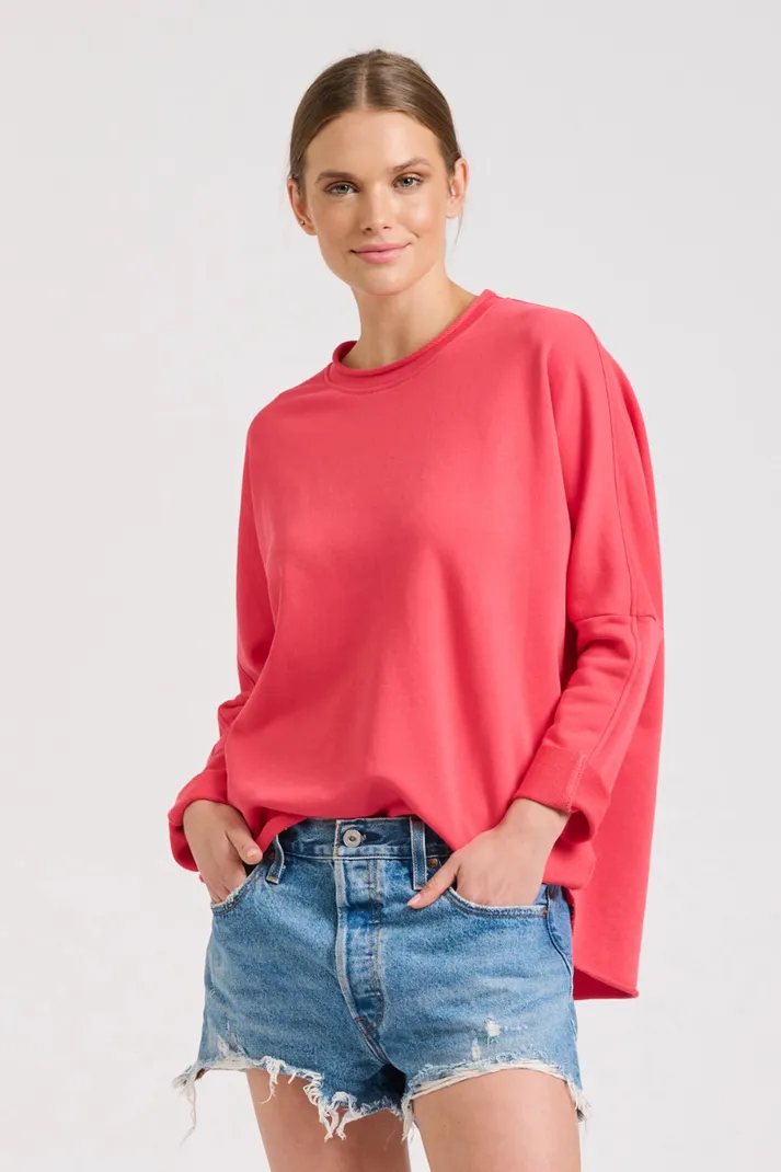 Raw Long Sleeve Sweatshirt - Cherry Red