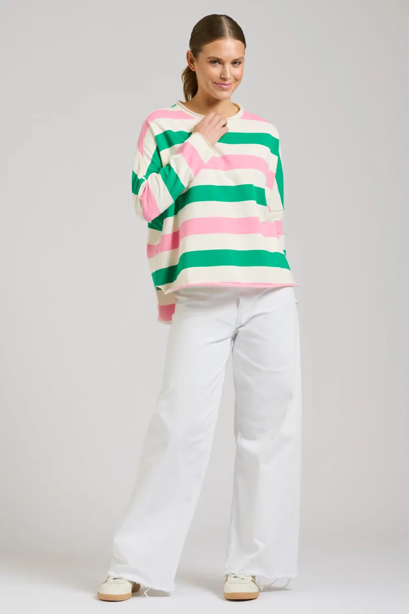 Raw Long Sleeve Sweatshirt - Pink & Green Stripe