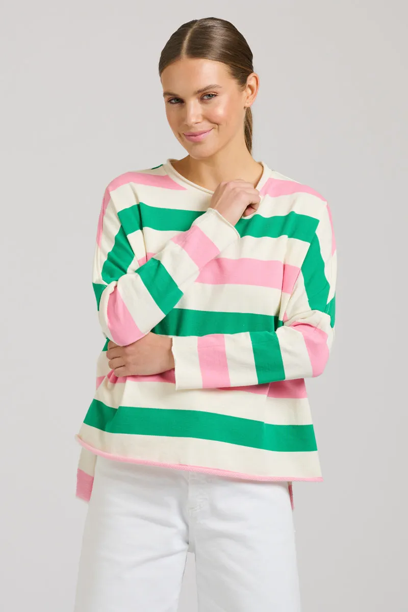 Raw Long Sleeve Sweatshirt - Pink & Green Stripe