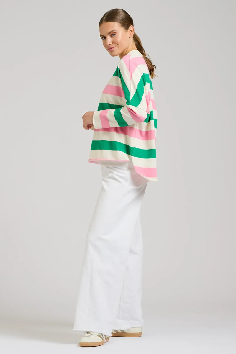 Raw Long Sleeve Sweatshirt - Pink & Green Stripe