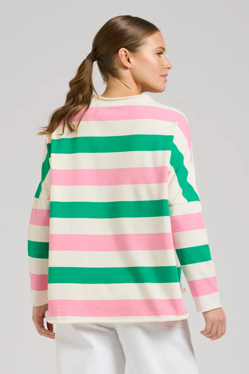 Raw Long Sleeve Sweatshirt - Pink & Green Stripe