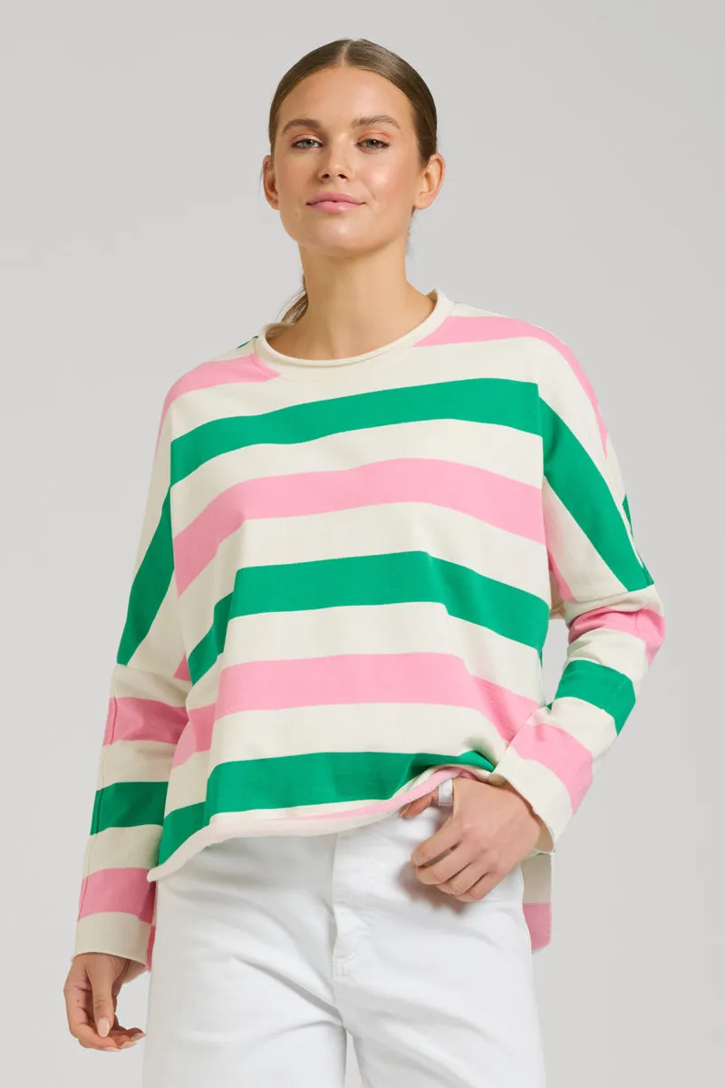 Raw Long Sleeve Sweatshirt - Pink & Green Stripe