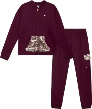 RBX Girls' Active Sweatsuit Set - 2 Piece Fleece Hoodie Sweatshirt and Sweatpants - Sequin Jogger Pants Set for Girls (7-12)
