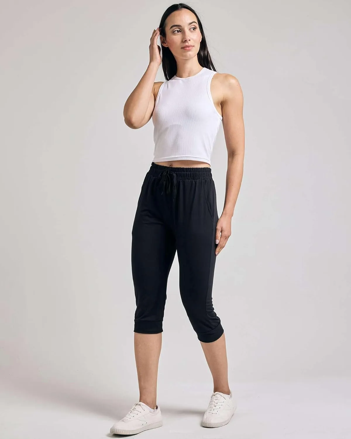Real Essentials 3-Pack: Women's Ultra Soft Lounge Capri Joggers Sweatpants Athletic Yoga with Pockets(Available in Plus Size)