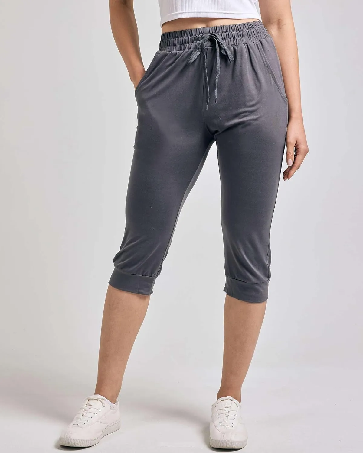 Real Essentials 3-Pack: Women's Ultra Soft Lounge Capri Joggers Sweatpants Athletic Yoga with Pockets(Available in Plus Size)