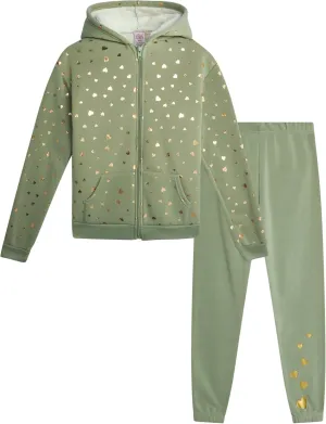 Real Love Girls' Sweatsuit Set - 2 Piece Sweatshirt with Sherpa Fleece Lined Hood and Jogger Sweatpants (7-16)