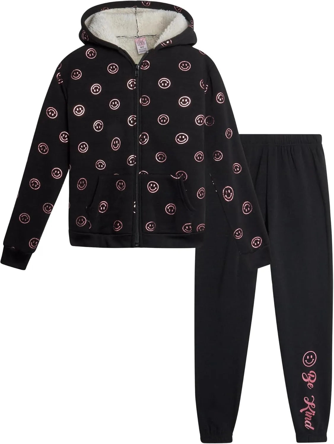 Real Love Girls' Sweatsuit Set - 2 Piece Sweatshirt with Sherpa Fleece Lined Hood and Jogger Sweatpants (7-16)