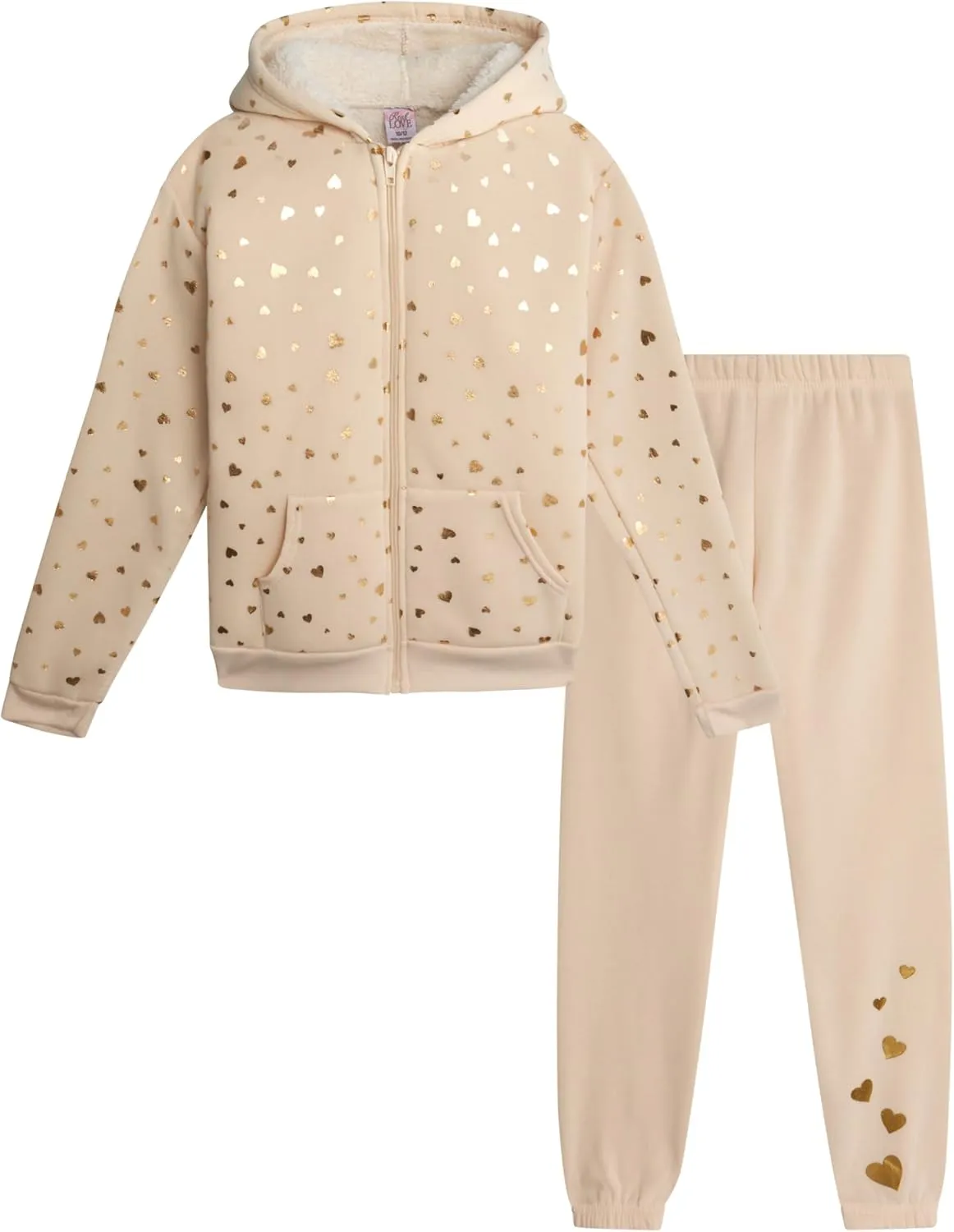 Real Love Girls' Sweatsuit Set - 2 Piece Sweatshirt with Sherpa Fleece Lined Hood and Jogger Sweatpants (7-16)
