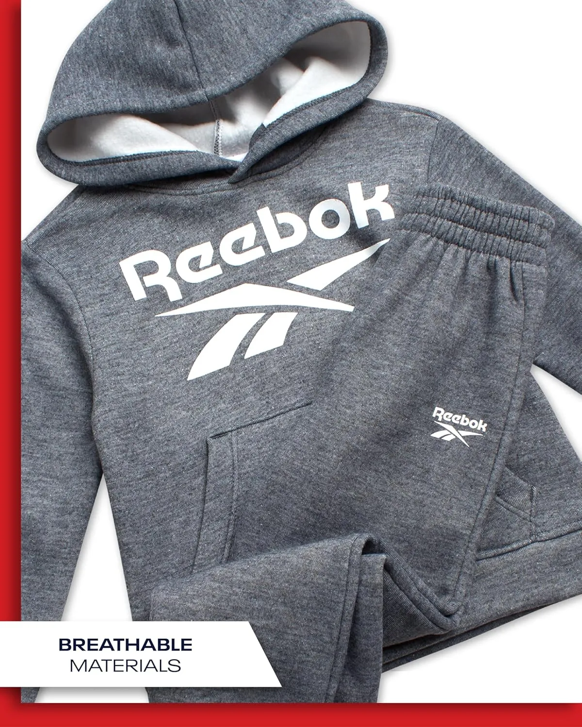 Reebok Toddler Boys' Sweatsuit Set - 2 Piece Active Fleece Hoodie Sweatshirt and Jogger Sweatpants Set for Boys (Sizes: 2T-7)