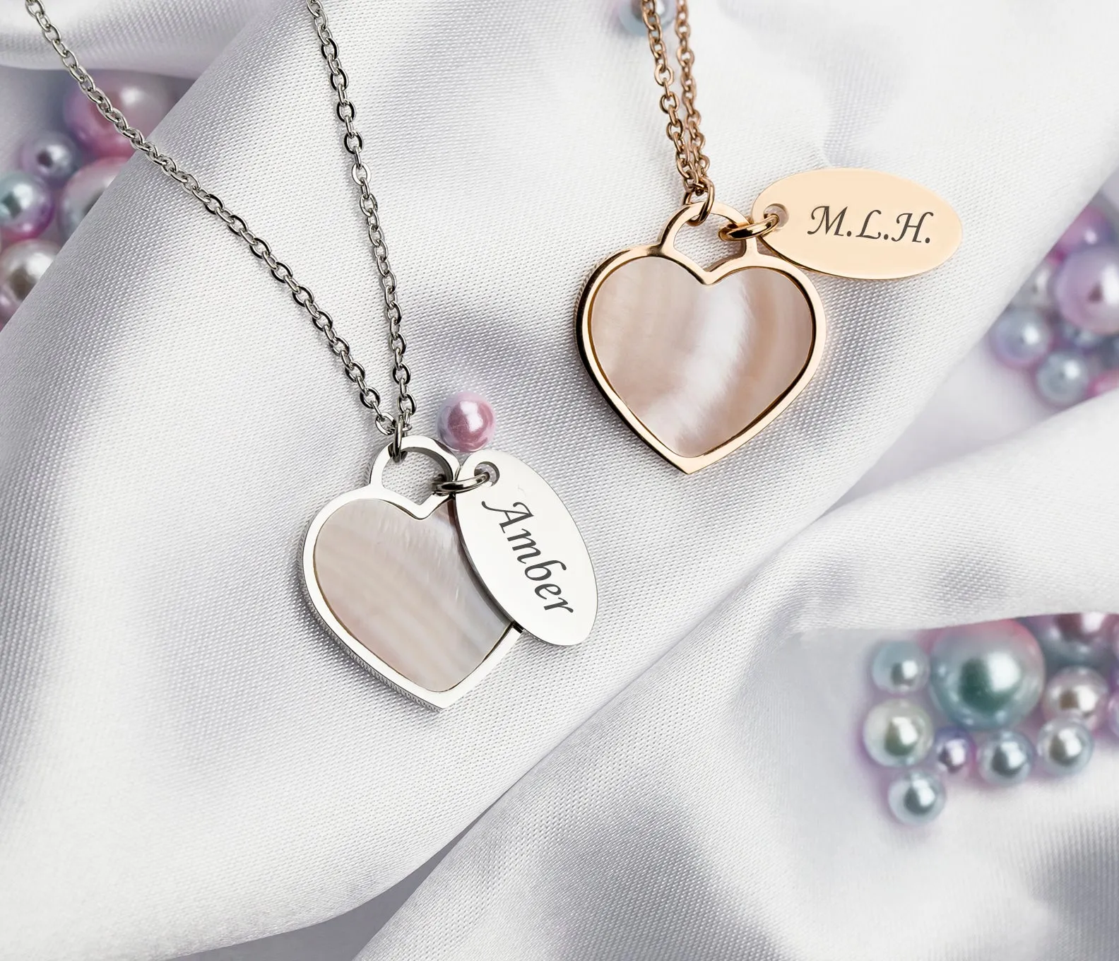 Seashell heart & tag silver