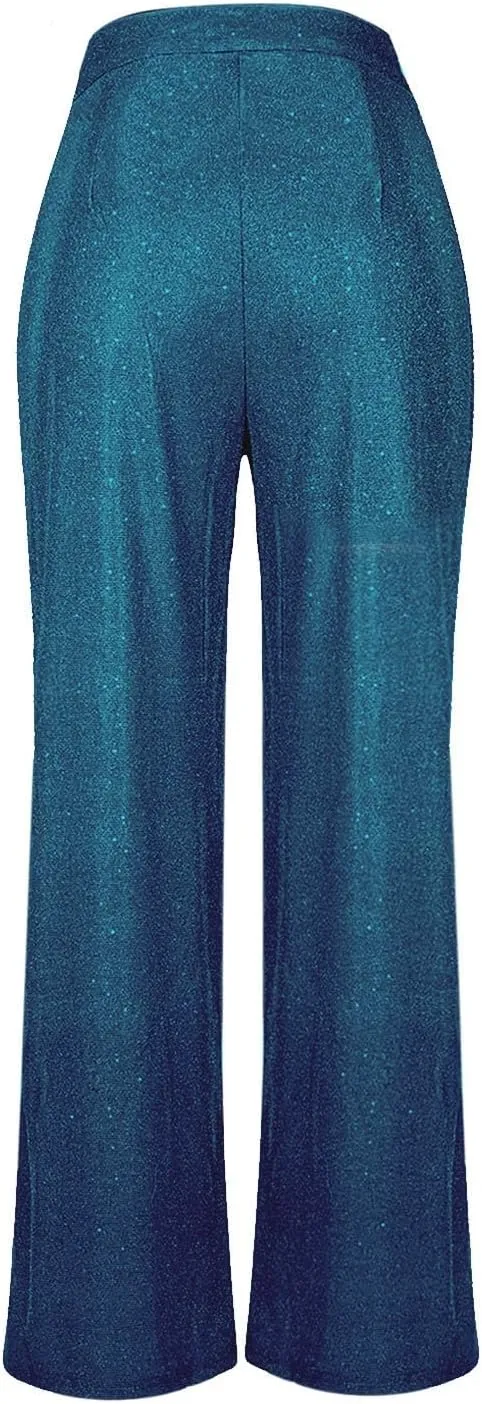 Sequin Pants Women Sparkly Glitter High Waisted Wide Leg Flare Trousers Bell Bottom Night Out Clubwear Party Pants