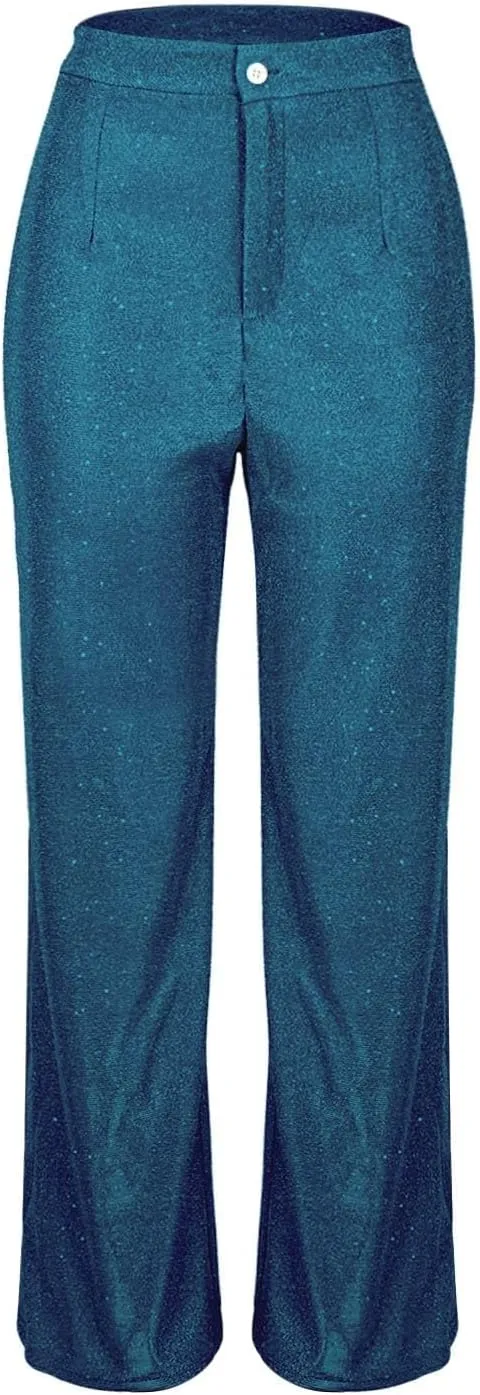 Sequin Pants Women Sparkly Glitter High Waisted Wide Leg Flare Trousers Bell Bottom Night Out Clubwear Party Pants