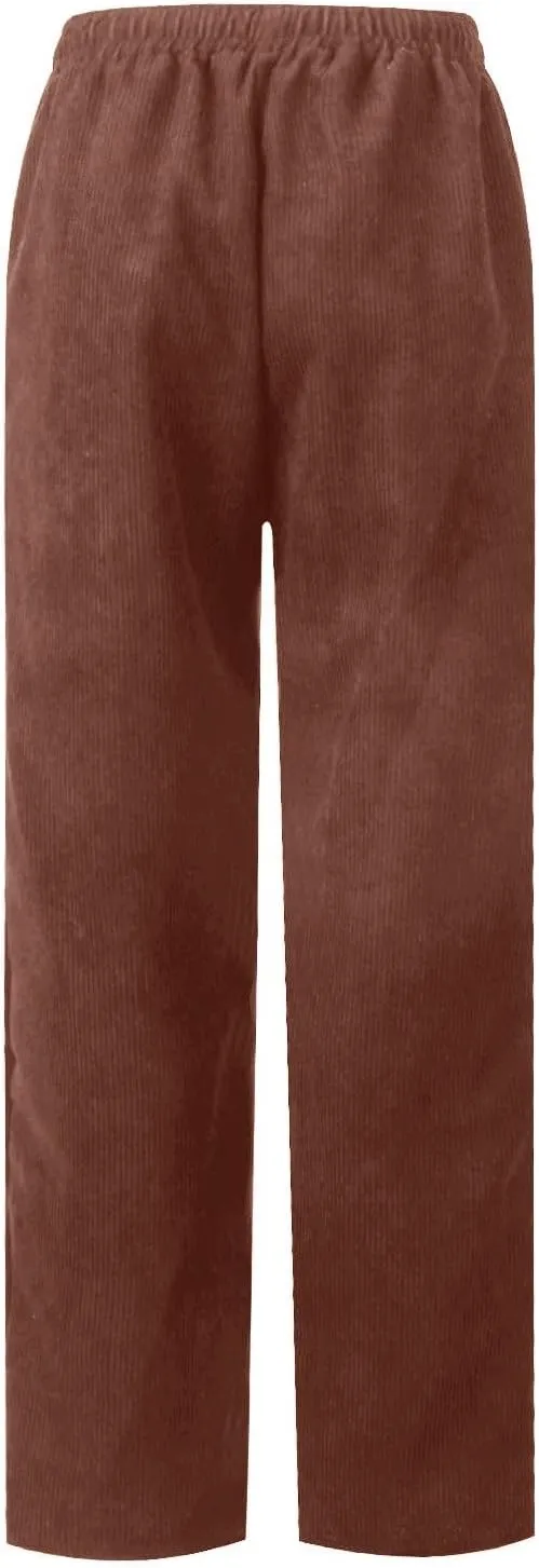 SERYU Corduroy Pants for Women Casual Drawstring Elastic High Waist Straight Leg Pants Loose Comfy Trousers with Pockets