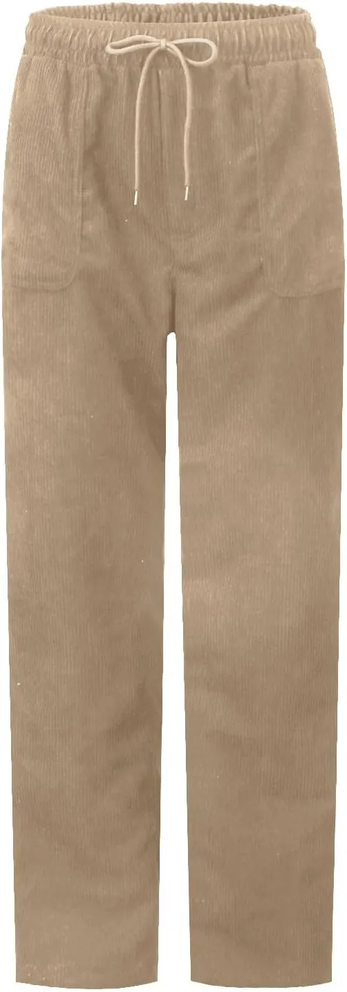 SERYU Corduroy Pants for Women Casual Drawstring Elastic High Waist Straight Leg Pants Loose Comfy Trousers with Pockets