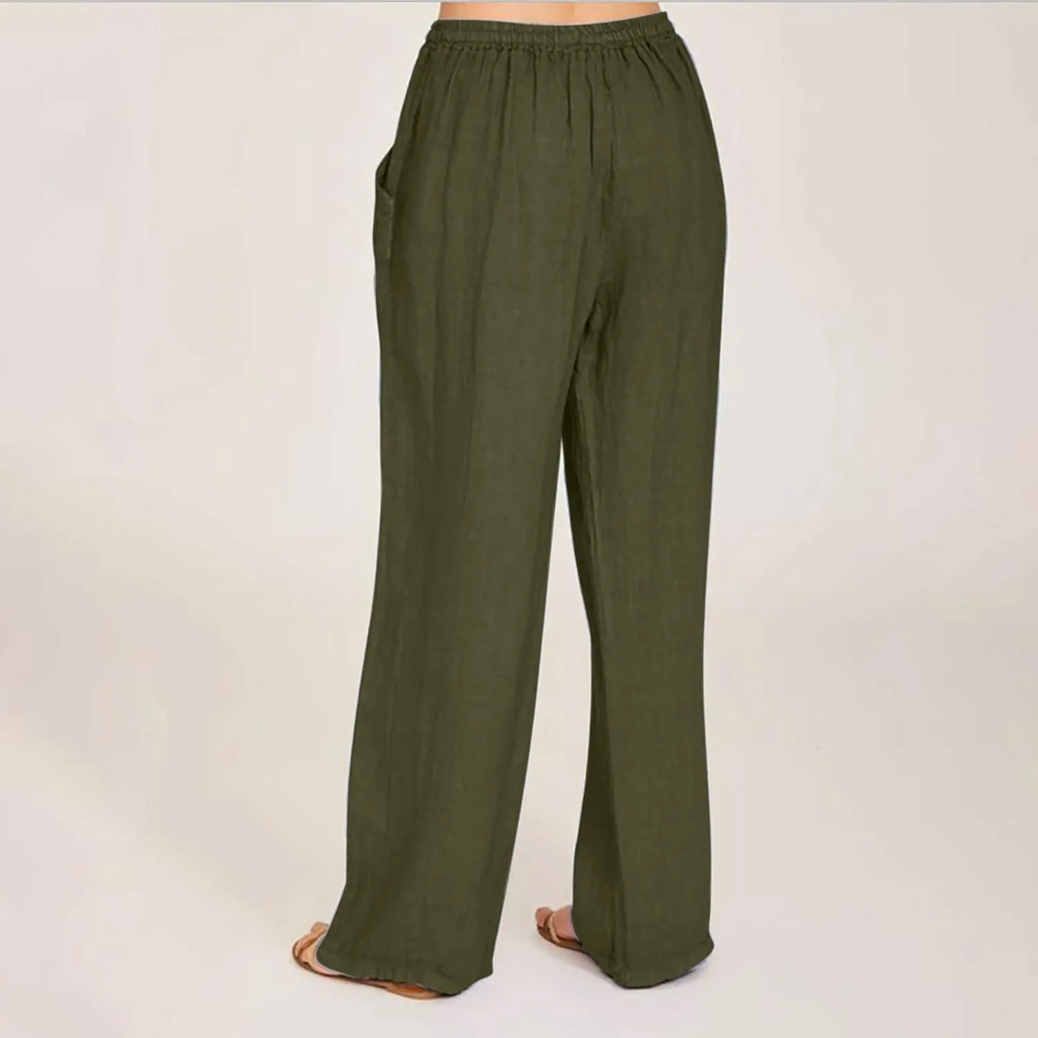SHOPESSA Wide Leg Linen Pants for Women Soft Casual Drawstring Tie Elastic Waist Loose Pants Summer Beach Pockets Trousers