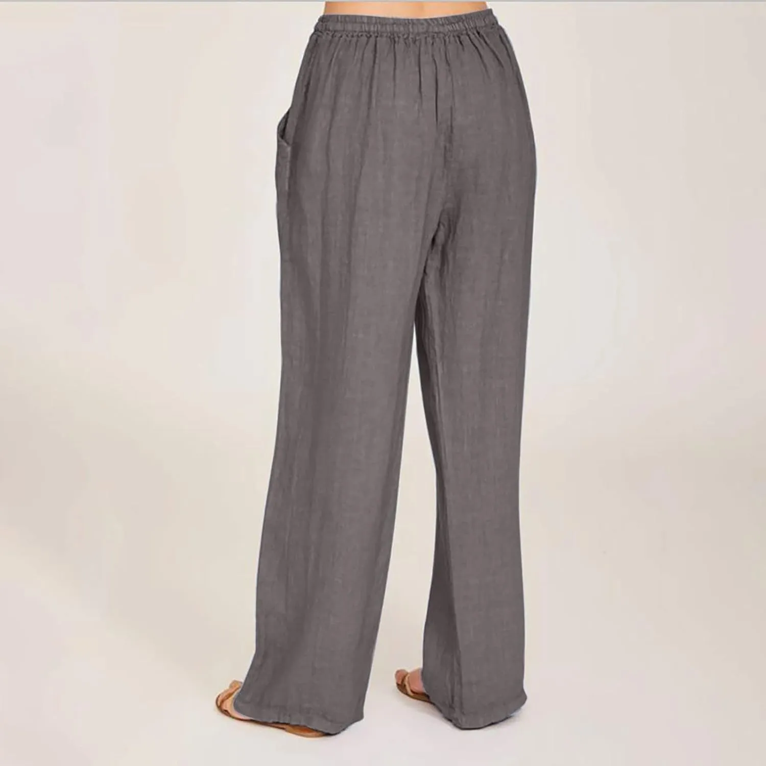 SHOPESSA Wide Leg Linen Pants for Women Soft Casual Drawstring Tie Elastic Waist Loose Pants Summer Beach Pockets Trousers