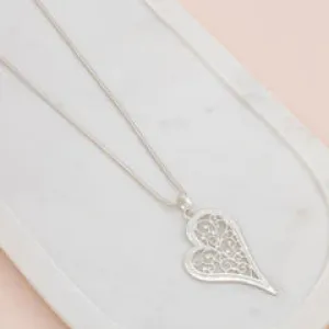 Silver Matt Cut Out Heart Necklace**