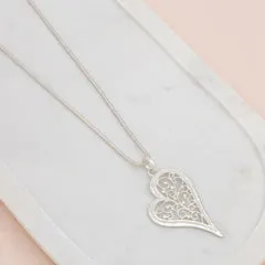 Silver Matt Cut Out Heart Necklace**