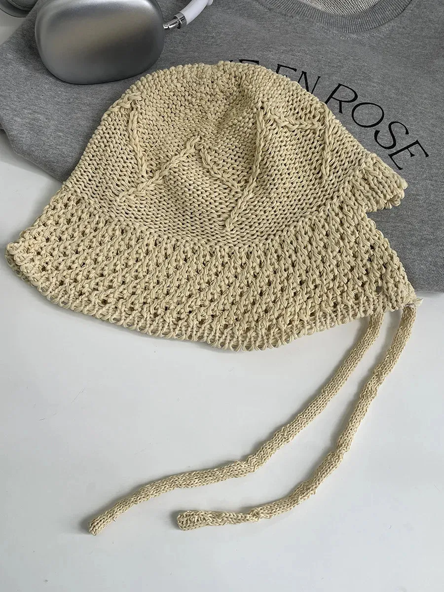 Sohiwoo Summer Knit Bucket Hats For Women Hollow Vent Panama Cap Female Foldable Fisherman Hat Outdoor Travel Sun Protection Hats Gorros