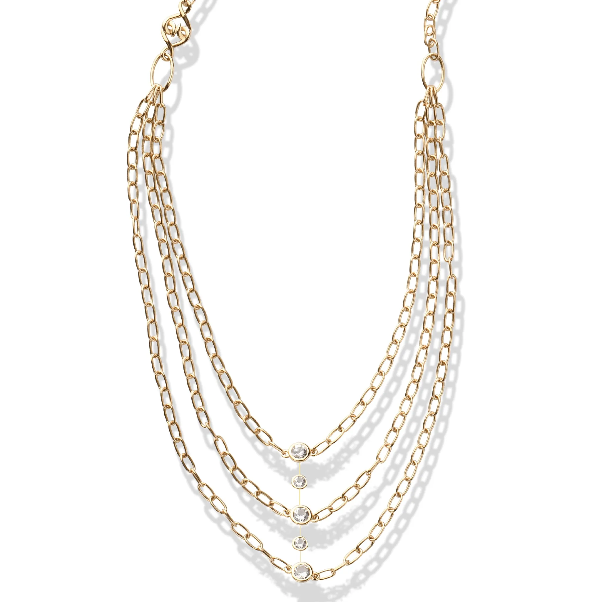 Solid Gold White Sapphire Layered Bib Necklace