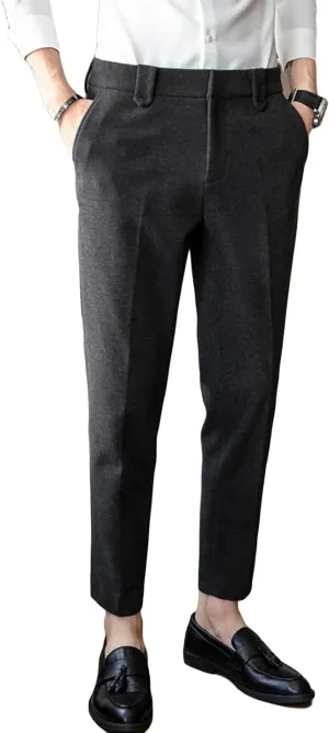 Soluo Men's Business Suit Pants Retro Wool Slim Fit Tweed Dress Pants Vintage Stretch Chino Flat Front Trousers