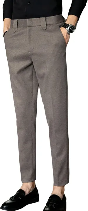 Soluo Men's Business Suit Pants Retro Wool Slim Fit Tweed Dress Pants Vintage Stretch Chino Flat Front Trousers