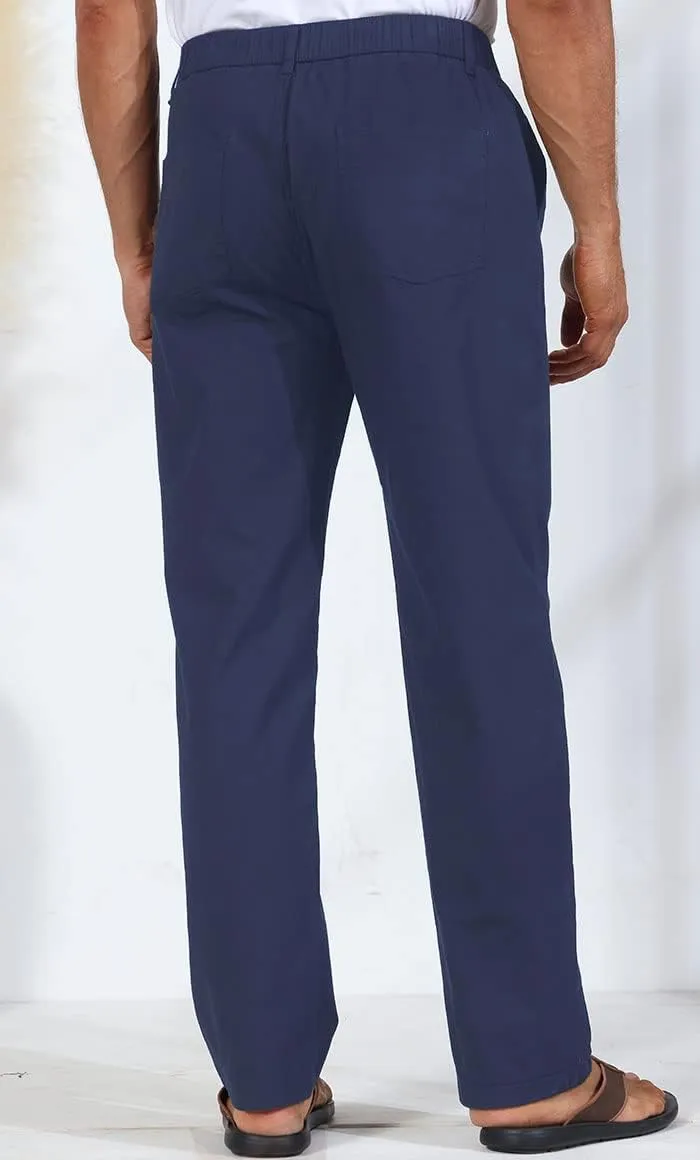Soojun Men's Casual Linen Blend Relaxed Fit Straight Legs Elastic Waist Pants