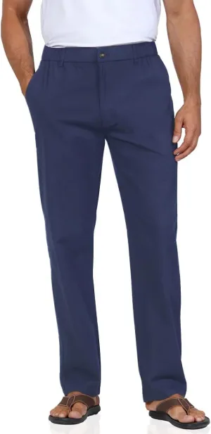 Soojun Men's Casual Linen Blend Relaxed Fit Straight Legs Elastic Waist Pants